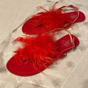 Red color sandals with feathers size 7 1/2 #035